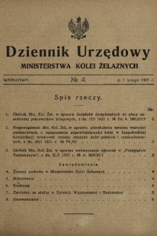 Dziennik Urzędowy Ministerstwa Kolei Żelaznych. 1921, nr 4