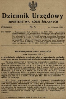 Dziennik Urzędowy Ministerstwa Kolei Żelaznych. 1921, nr 5