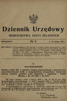 Dziennik Urzędowy Ministerstwa Kolei Żelaznych. 1921, nr 6