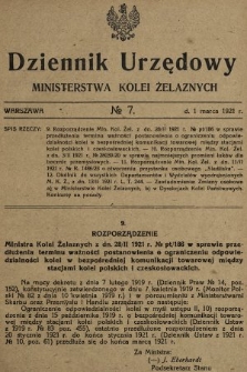 Dziennik Urzędowy Ministerstwa Kolei Żelaznych. 1921, nr 7