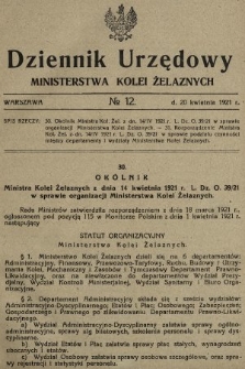 Dziennik Urzędowy Ministerstwa Kolei Żelaznych. 1921, nr 12