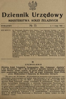 Dziennik Urzędowy Ministerstwa Kolei Żelaznych. 1921, nr 13