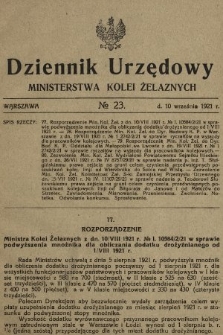 Dziennik Urzędowy Ministerstwa Kolei Żelaznych. 1921, nr 23