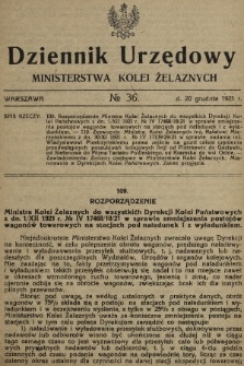 Dziennik Urzędowy Ministerstwa Kolei Żelaznych. 1921, nr 36