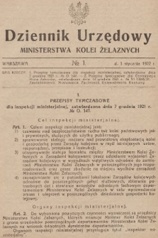 Dziennik Urzędowy Ministerstwa Kolei Żelaznych. 1922, nr 1