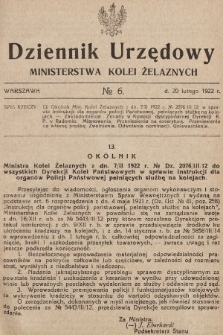 Dziennik Urzędowy Ministerstwa Kolei Żelaznych. 1922, nr 6
