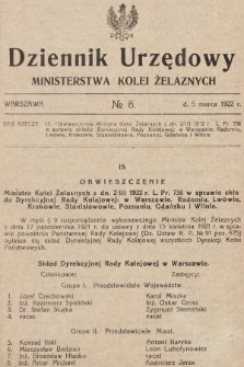 Dziennik Urzędowy Ministerstwa Kolei Żelaznych. 1922, nr 8