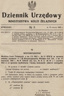 Dziennik Urzędowy Ministerstwa Kolei Żelaznych. 1922, nr 9