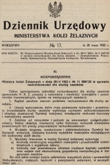 Dziennik Urzędowy Ministerstwa Kolei Żelaznych. 1922, nr 17