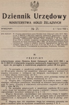 Dziennik Urzędowy Ministerstwa Kolei Żelaznych. 1922, nr 21