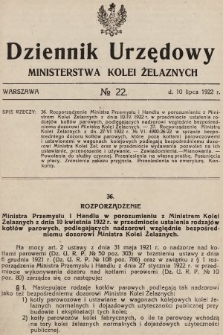 Dziennik Urzędowy Ministerstwa Kolei Żelaznych. 1922, nr 22