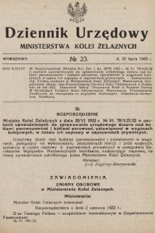 Dziennik Urzędowy Ministerstwa Kolei Żelaznych. 1922, nr 23