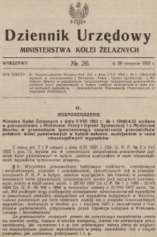 Dziennik Urzędowy Ministerstwa Kolei Żelaznych. 1922, nr 26
