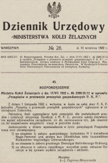 Dziennik Urzędowy Ministerstwa Kolei Żelaznych. 1922, nr 28