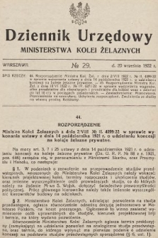 Dziennik Urzędowy Ministerstwa Kolei Żelaznych. 1922, nr 29