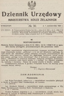 Dziennik Urzędowy Ministerstwa Kolei Żelaznych. 1922, nr 30