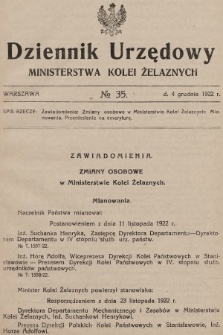 Dziennik Urzędowy Ministerstwa Kolei Żelaznych. 1922, nr 35
