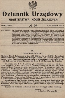 Dziennik Urzędowy Ministerstwa Kolei Żelaznych. 1922, nr 36
