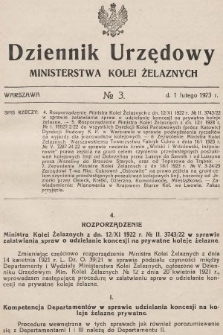 Dziennik Urzędowy Ministerstwa Kolei Żelaznych. 1923, nr 3