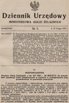 Dziennik Urzędowy Ministerstwa Kolei Żelaznych. 1923, nr 5