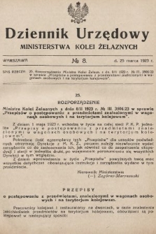 Dziennik Urzędowy Ministerstwa Kolei Żelaznych. 1923, nr 8