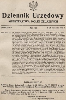 Dziennik Urzędowy Ministerstwa Kolei Żelaznych. 1923, nr 10