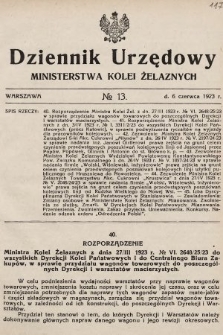 Dziennik Urzędowy Ministerstwa Kolei Żelaznych. 1923, nr 13