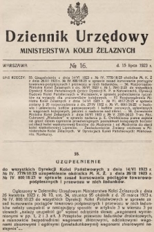 Dziennik Urzędowy Ministerstwa Kolei Żelaznych. 1923, nr 16