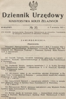 Dziennik Urzędowy Ministerstwa Kolei Żelaznych. 1923, nr 20
