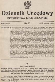 Dziennik Urzędowy Ministerstwa Kolei Żelaznych. 1923, nr 27