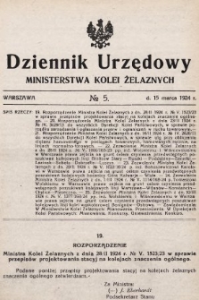 Dziennik Urzędowy Ministerstwa Kolei Żelaznych. 1924, nr 5