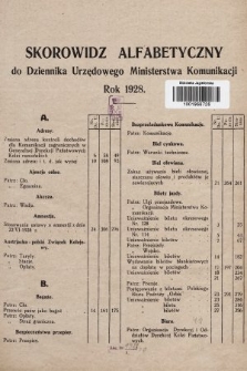 Dziennik Urzędowy Ministerstwa Komunikacji. 1928, skorowidz alfabetyczny
