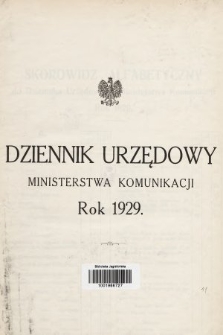 Dziennik Urzędowy Ministerstwa Komunikacji. 1929, skorowidz alfabetyczny