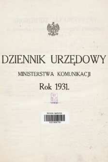 Dziennik Urzędowy Ministerstwa Komunikacji. 1931, skorowidz alfabetyczny