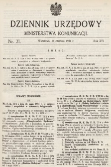 Dziennik Urzędowy Ministerstwa Komunikacji. 1934, nr 21