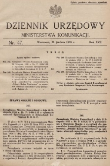 Dziennik Urzędowy Ministerstwa Komunikacji. 1935, nr 47