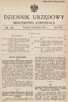 Dziennik Urzędowy Ministerstwa Komunikacji. 1936, nr 62