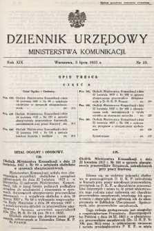 Dziennik Urzędowy Ministerstwa Komunikacji. 1937, nr 19