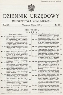 Dziennik Urzędowy Ministerstwa Komunikacji. 1937, nr 20