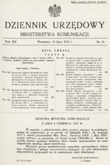 Dziennik Urzędowy Ministerstwa Komunikacji. 1937, nr 22