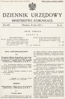 Dziennik Urzędowy Ministerstwa Komunikacji. 1937, nr 27