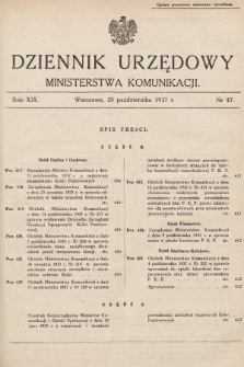 Dziennik Urzędowy Ministerstwa Komunikacji. 1937, nr 47