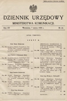 Dziennik Urzędowy Ministerstwa Komunikacji. 1938, nr 20