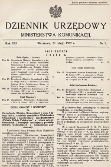 Dziennik Urzędowy Ministerstwa Komunikacji. 1939, nr 7
