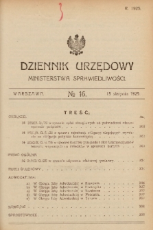 Dziennik Urzędowy Ministerstwa Sprawiedliwości. 1925, nr 16