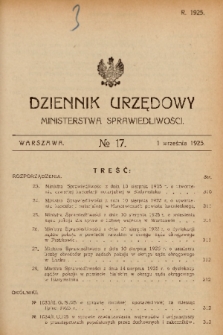 Dziennik Urzędowy Ministerstwa Sprawiedliwości. 1925, nr 17
