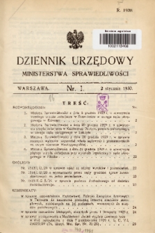Dziennik Urzędowy Ministerstwa Sprawiedliwości. 1930, nr 1