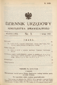 Dziennik Urzędowy Ministerstwa Sprawiedliwości. 1930, nr 3