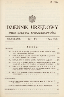 Dziennik Urzędowy Ministerstwa Sprawiedliwości. 1930, nr 13