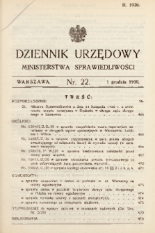 Dziennik Urzędowy Ministerstwa Sprawiedliwości. 1930, nr 22